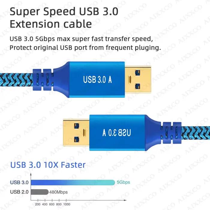 Câble USB 3.0 mâle à mâle de haute vitesse pour transfert rapide de données lecteur MP3/MP4 ordinateur décodeurs longueurs variées 0.2m 0.3m 0.5m 3m 5m 10m