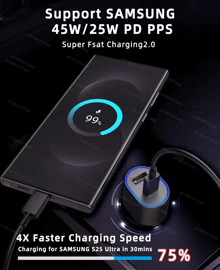 Chargeur de voiture SAMSUNG d'origine 60W 45W 15W Charge rapide USB C Auto Cargador Galaxy S25 Ultra S24 S23 S22 S21 A56 A17 Z Flip 7 6 5