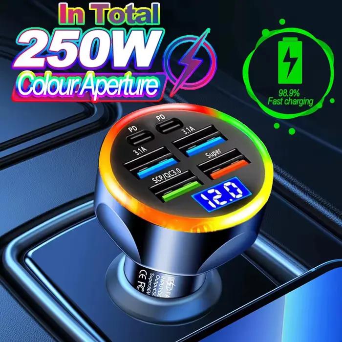 66-250W PD chargeur de voiture QC3.0 Charge rapide un à Six prise allume-cigare