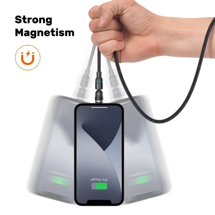 Câble magnétique multifonctionnel AUFU 540 pour iPhone Xiaomi Samsung Huawei charge rapide coudé tressé pour charge sécurisée et pratique