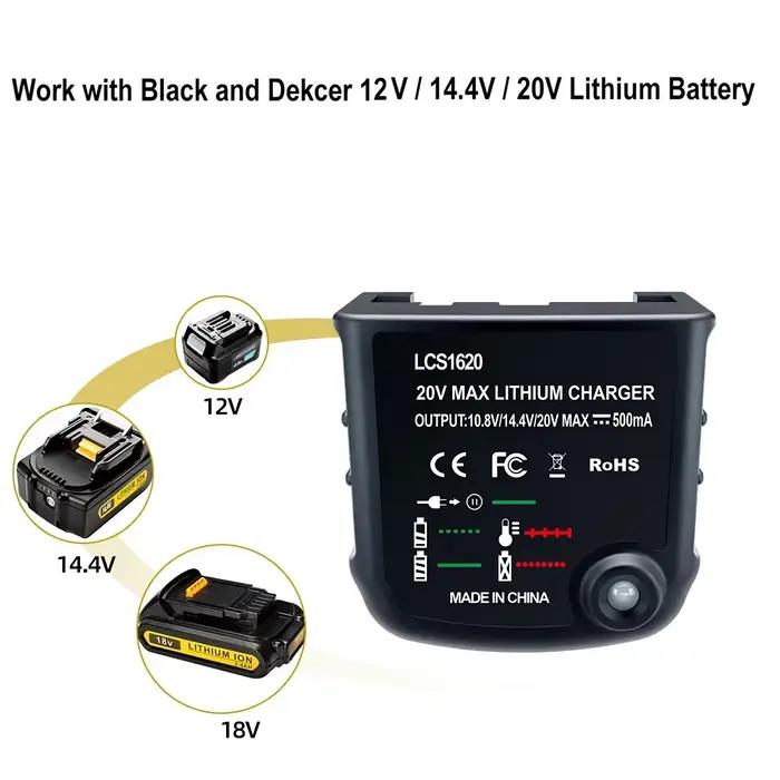 Chargeur de batterie Li-ion LCS1620 pour Black & Decker 10.8V 14.4V 20V modèle LBXR20 LB20 LBX20 LBX4020