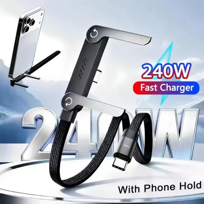 Câble de charge rapide USB Type C 240W avec support pliable 2-en-1