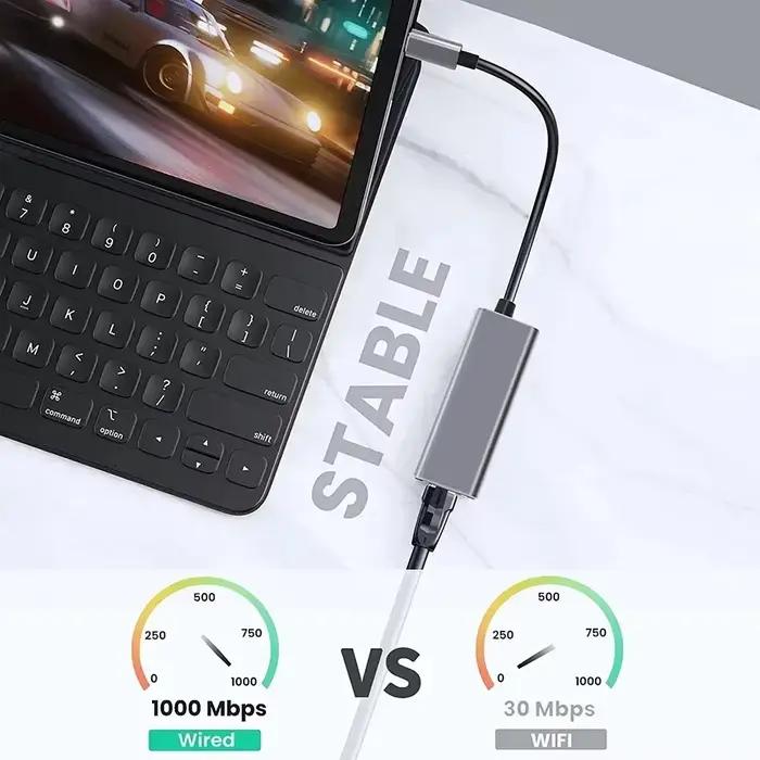 Adaptateur Ethernet USB Type C 1000 Mbps Carte réseau RJ45 pour MacBook PC Windows XP 7 Câble Internet Lan USB pour Android