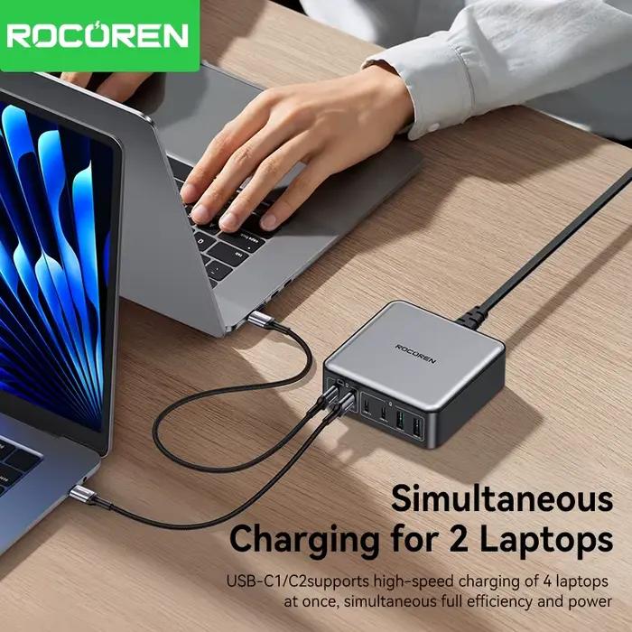 Rocoren 270W GaN chargeur 6 ports bureau charge rapide USB Type C chargeur centrale électrique Portable pour iPhone 16 Pro Max Xiaomi