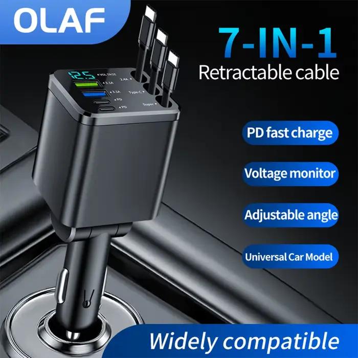 Chargeur de voiture Olaf 7 en 1 rétractable avec 3 ports Type C