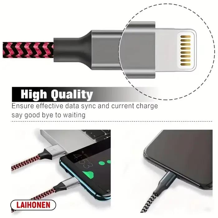 LAIHONEN Nylon tressé USB A vers Lightning MFi certifié 1m 2m 3m câble pour iPhone 11 12 13 14 Pro XS Max XR X 6S 7 8 Plus SE