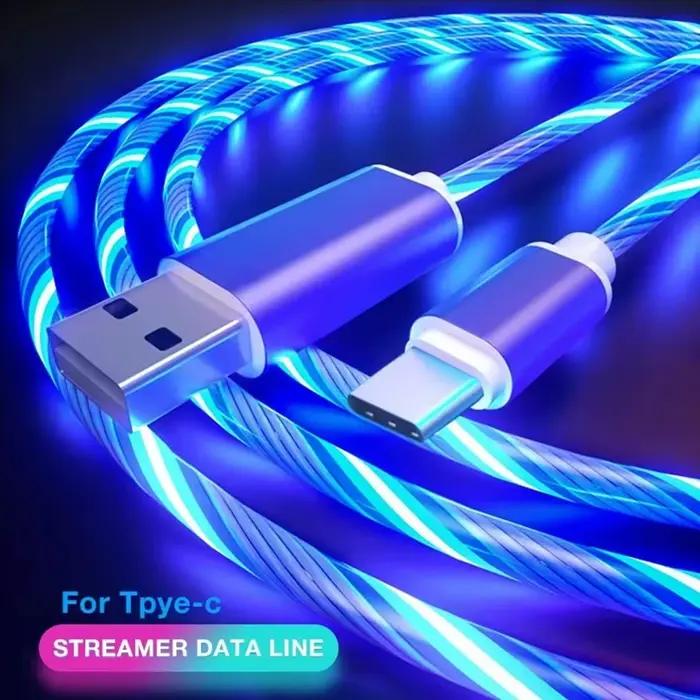 1m 2m lumière LED lumineuse USB A à Type C câble de charge rapide pour Iphone 15 16 Pro Max Xiaomi Samsung OPPO Huawei