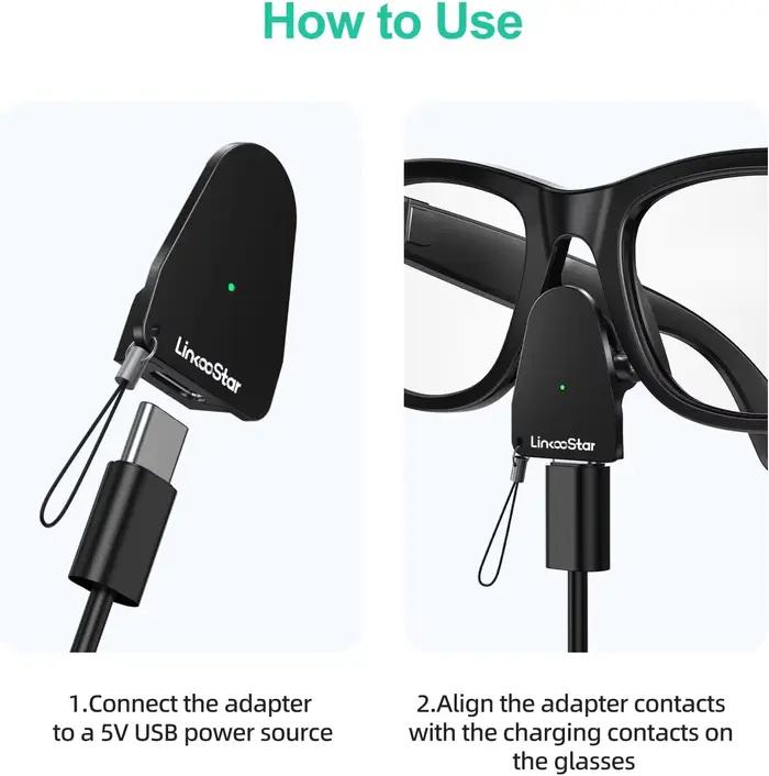 Adaptateur de chargeur USB-C pour Ray-Ban Meta Gen1&2 Wayfarer/Skyler/Headliner