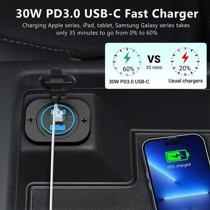 Prise de courant USB-C 12V PD 30W étanche avec interrupteur d'alimentation pour voiture bus camion marine et autres usages spéciaux