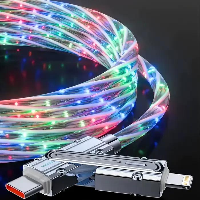 Câble de charge rapide RGB 4 en 1 240W, câble USB Type-C PD - Câble multifonction USB vers Type-C pour la charge rapide des téléphones et des ordinateurs portables