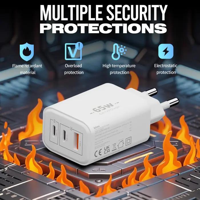 Chargeur rapide 65 W pour ordinateurs portables compatible avec Dell iPhone VIVO OPPO Xiaomi Galaxy Samsung Pixel