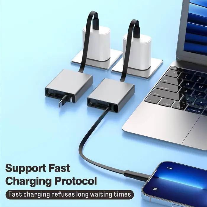 Câble de charge télescopique 66W alliage d'aluminium gris pour recharge rapide et stabilité USB Type-C Micro USB Lightning occasions spéciales