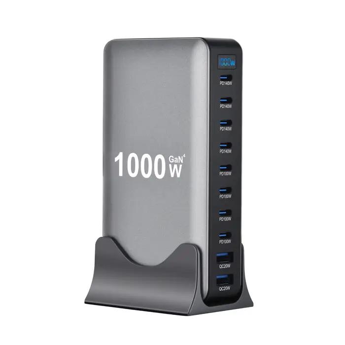 Adaptateur de bureau GaN 1000W 10 ports 140W PD charge rapide pour ordinateur portable MacBook Pro