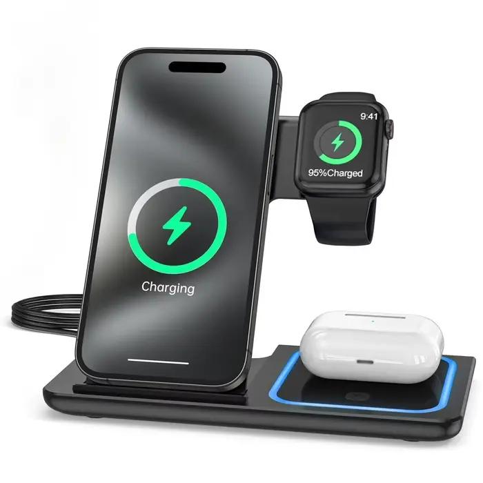 Station de charge sans fil 3-en-1 pour iPhone 17/16/15/14/13/12/11/Pro