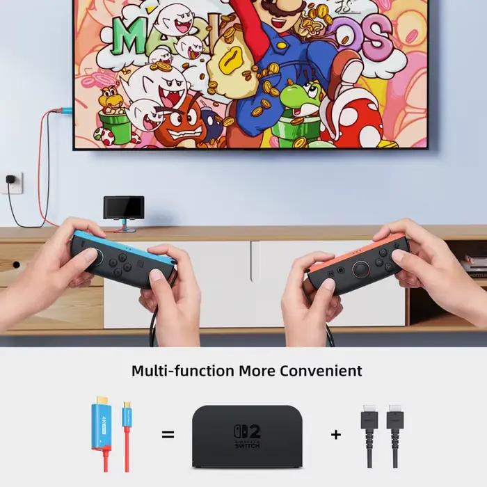 Câble HDMI 4K 60Hz HDR PD 100W Switch 2 Adaptateur USB C vers HDMI pour Nintendo Switch 1, Switch 2 OLED, PS4/5, ordinateurs portables et tablettes occasions spéciales