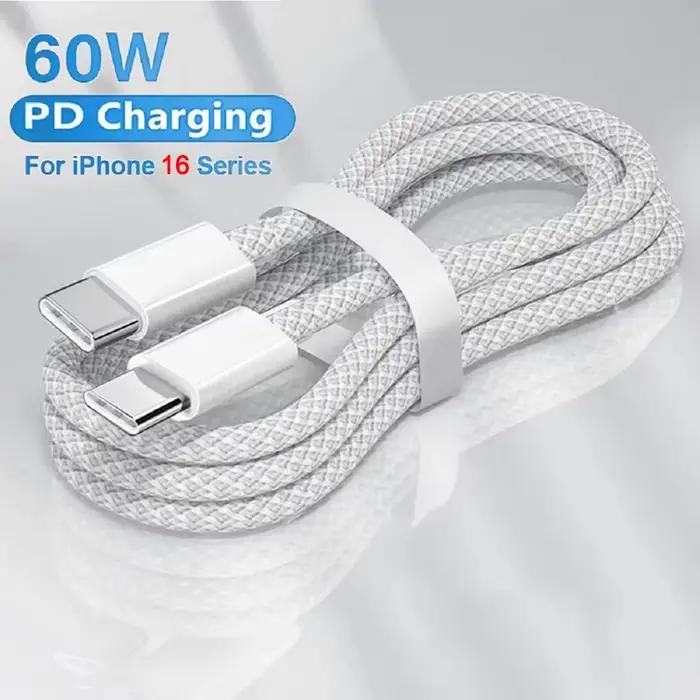 Câble USB-C d'origine pour Apple iPhone 16e 16 15 série PD 60W charge rapide pour Huawei Xiaomi Samsung Type C accessoire de ligne de données