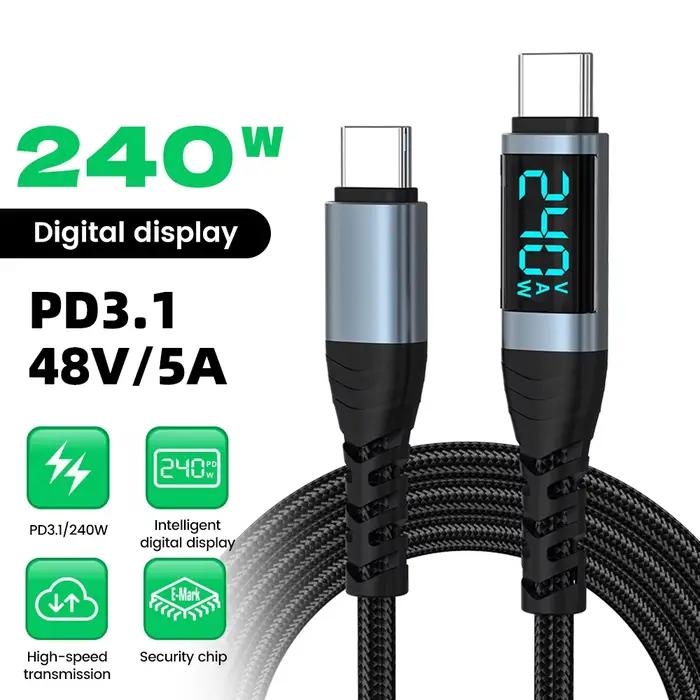 Câble d'affichage numérique Super Charge 240W Type C à Type C
