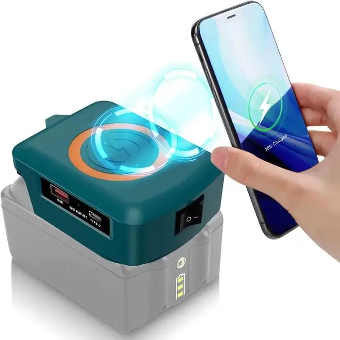 Chargeur sans fil pour batterie Makita 18V adaptateur sans fil 15W rapide pour téléphones et appareils électroniques polyvalents