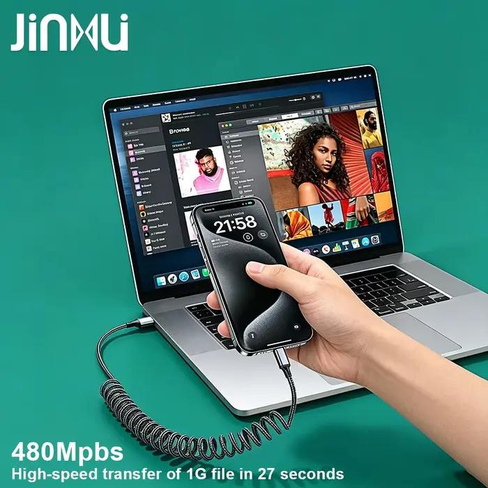 JINMUXI – câble rétractable à ressort pour voiture, câble de données USB vers C/câble de charge rapide pour IPhone1517 Samsung Xiaomi Huawei Redmi OPPO