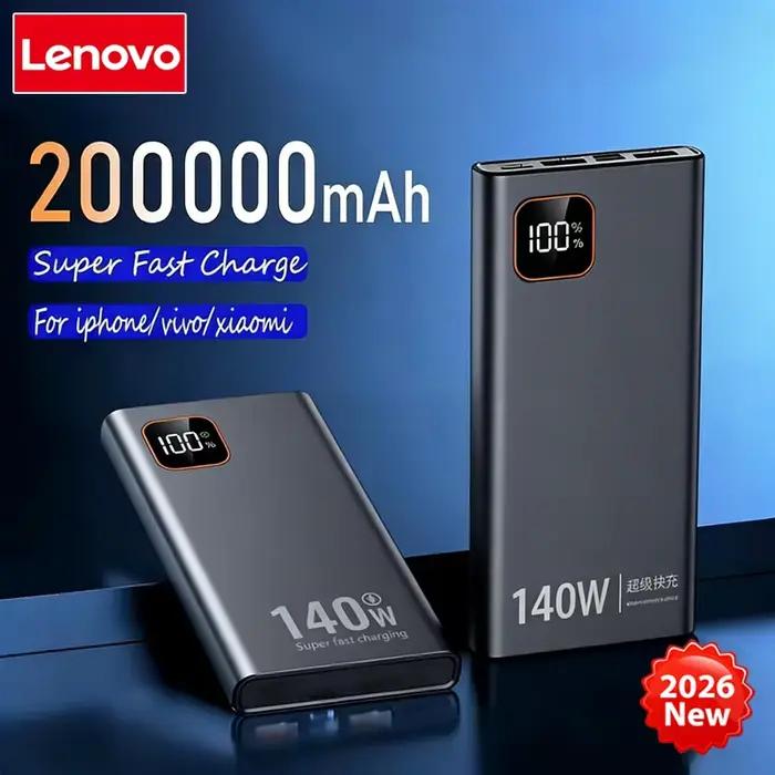 Lenovo 200000mAh 140W Ultra Capacity Power Bank Super Fast Charge Portable Battery Charger For IPhone Samsung 2026 New