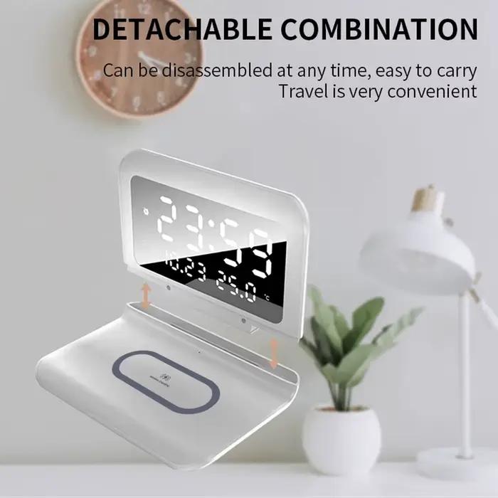 Support de chargeur sans fil avec réveil et thermomètre