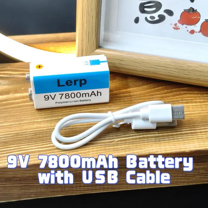 Batterie rechargeable 9V 7800mAh avec câble de charge USB