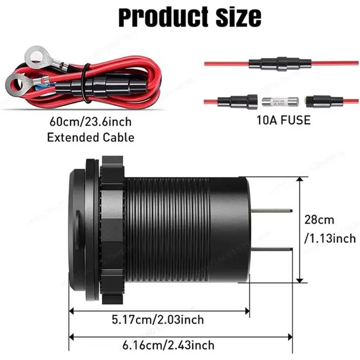 Prise USB 12V à quatre ports avec interrupteur à bouton 96W double QC3.0 et double prise de chargeur de voiture PD3.0 USB-C pour camion moto RV camping-car occasions spéciales