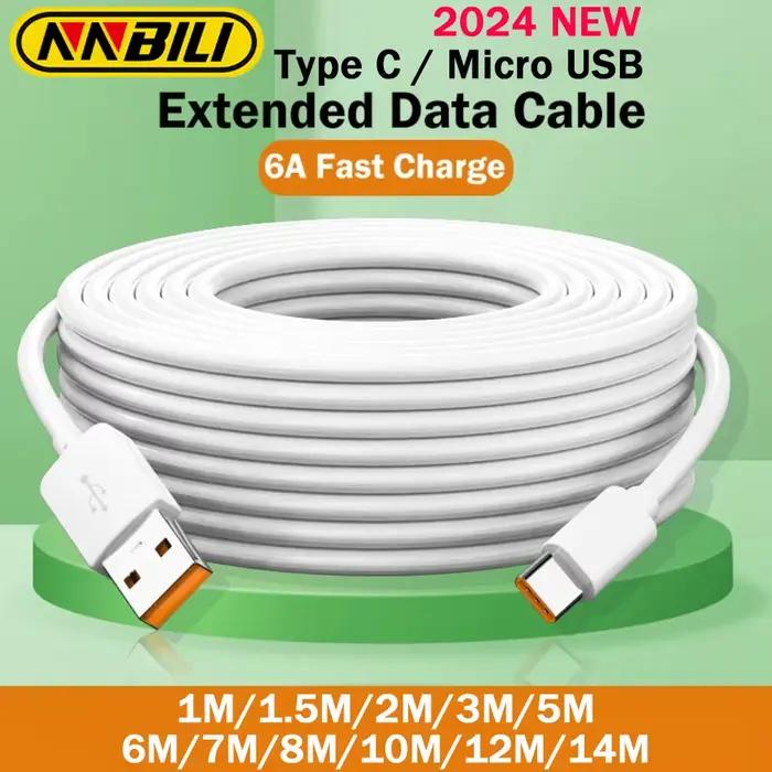 NNBILI 2024 nouveau câble de Charge Extra Long Micro/Type C USB C 1M-14M pour Xiaomi Huawei PS4/5 caméra VR téléphone Android universel