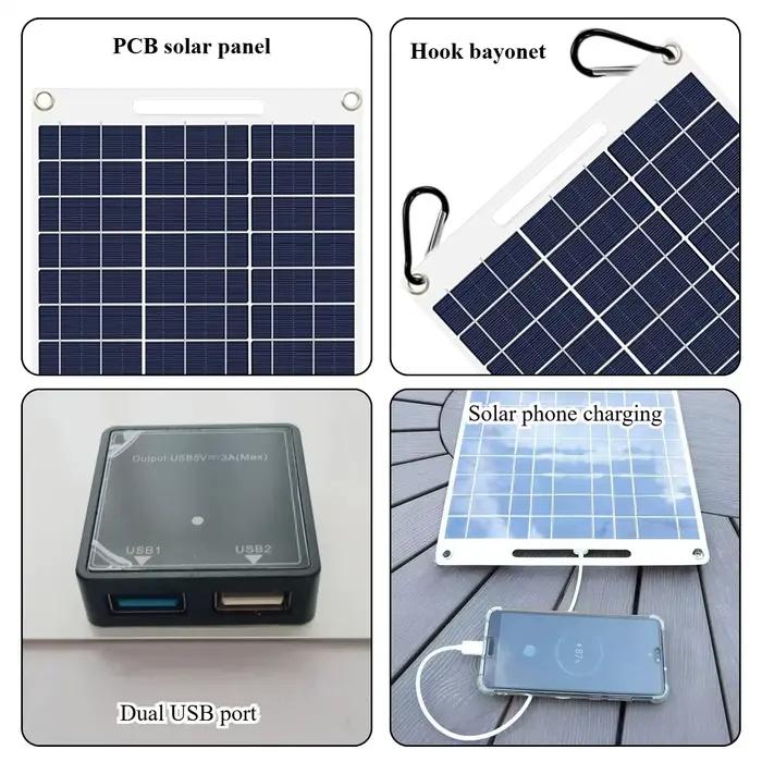 Chargeur solaire portable 5V 15W pour camping, randonnée, situations d'urgence en plein air double USB étanche monocrystallin