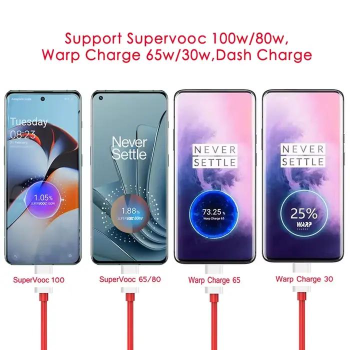 100W SuperVOOC USB Chargeur Rapide Pour Oneplus 13 12 11 10 Pro 13r 12r Nord CE 2 3 4 Lite Ace 5 Pro USB Type C Câble