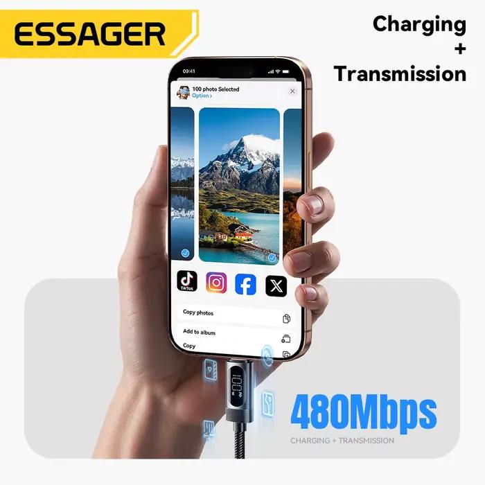 Câble USB C à affichage numérique Essager pour iPhone 17 16 15 Xiaomi Huawei 100W PD charge rapide pour Macbook iPad
