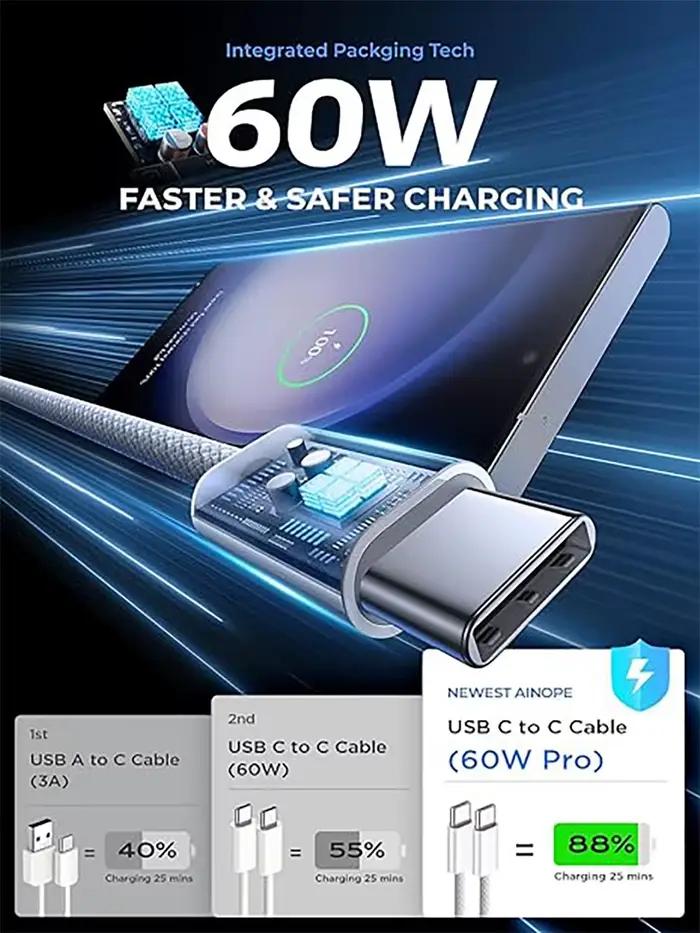 Câble USB-C d'origine pour Apple iPhone 16e 16 15 série PD 60W charge rapide pour Huawei Xiaomi Samsung Type C accessoire de ligne de données