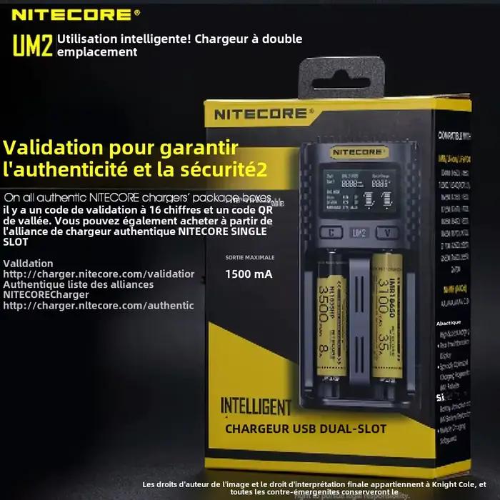 Nitecore UM2 USB chargeur QC double emplacement circuits intelligents assurance mondiale li-ion AA 18650 20700 26500