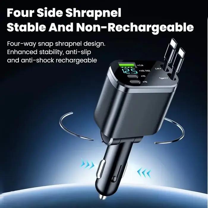 Câble de charge rapide rétractable 5 en 1 pour voiture ; Convient aux adaptateurs allume-cigare