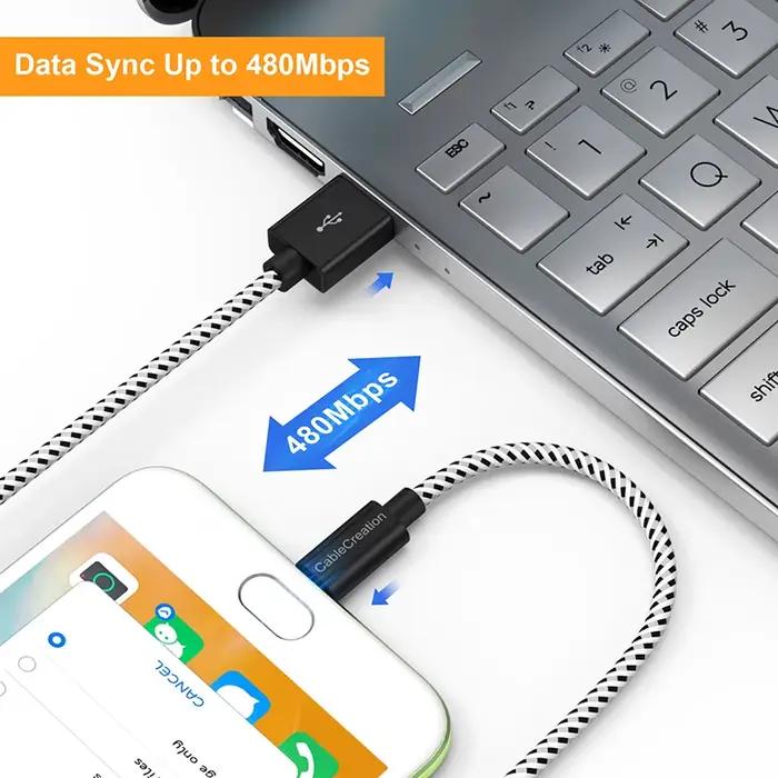 Câble USB A vers Micro USB résistant court tressé en nylon transfert de données haute vitesse 480Mbps charge rapide pour smartphone tablette appareils intelligents occasions spéciales