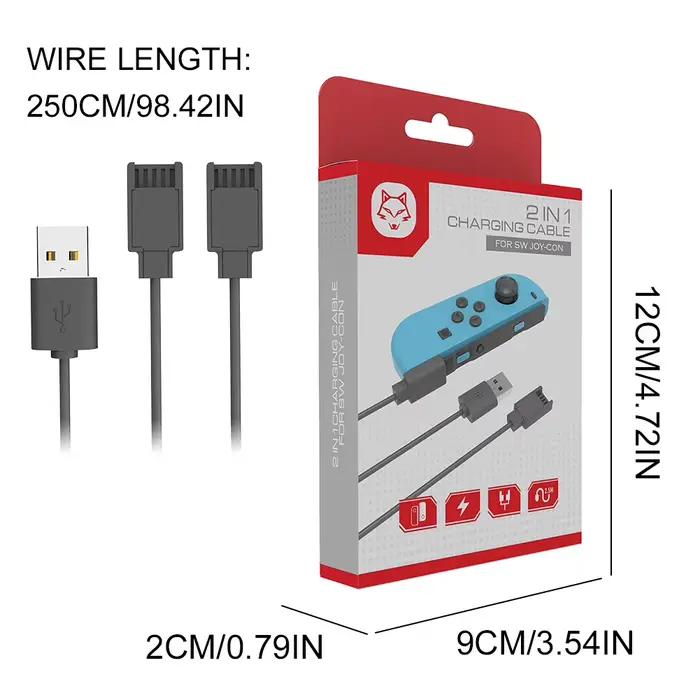 Câble de charge USB 2 en 1 pour manettes Joy-Con longueur 2,5mètres portable pour Nintendo Switch joueurs occasions spéciales voyages