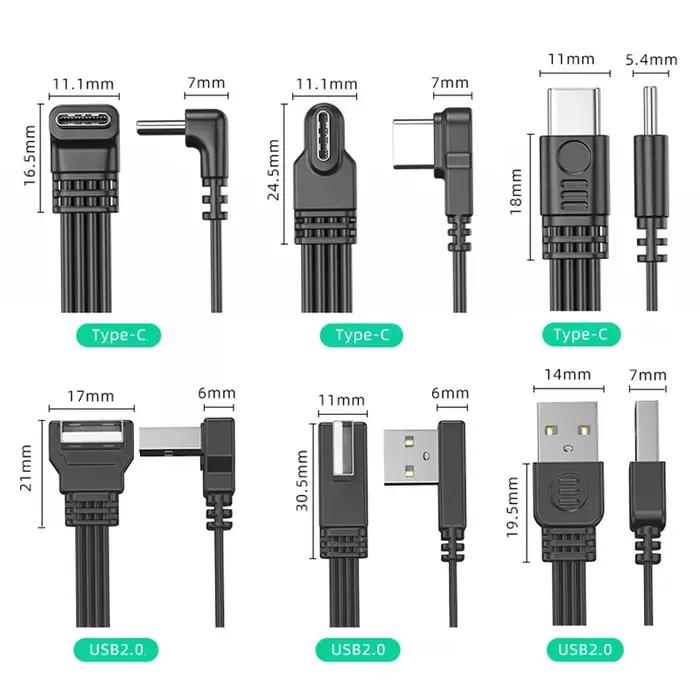 Câble USB vers Type C répartiteur coudé haut bas gauche droite charge et synchronisation données plat câble de données pour smartphone tablette occasions spéciales