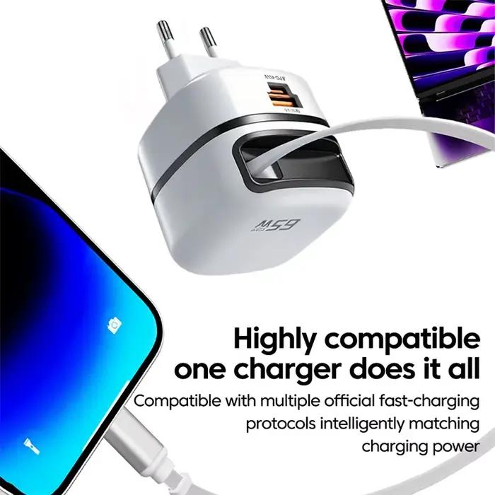 Chargeur 65W avec câble rétractable