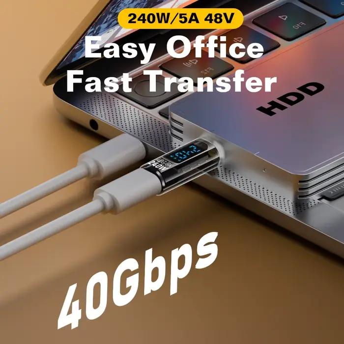 Adaptateur USB4 Type C UGOURD avec affichage numérique, câble USB 4 80 Gbps Thunderbolt 4/5/3, connecteur USB-C vers USB-C OTG PD 240W 8K pour appareils photos, stockage mobile, ordinateur, appareils intelligents, caméra IP, lunettes VR/AR, décodeurs et robots
