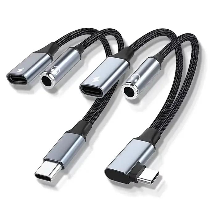 Convertisseur USB-AUX de type C à 3 5mm PD 60W avec adaptateur de prise casque 2 en 1 câble Audio pour écouteurs haut-parleur ordinateur microphone multimedia