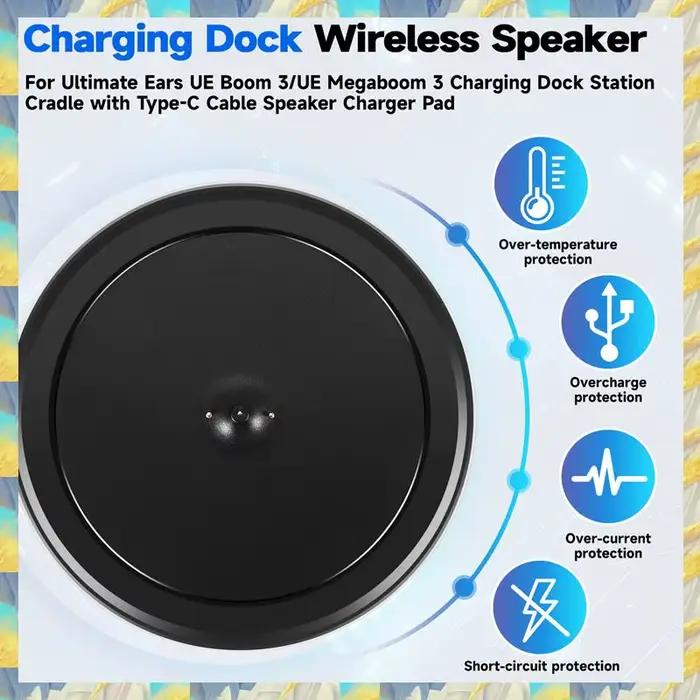 Station de chargement sans fil pour UE Boom 3 et UE Megaboom 3 avec câble Type-C et design Lavande élégant pour recharge facile et accès musical optimal