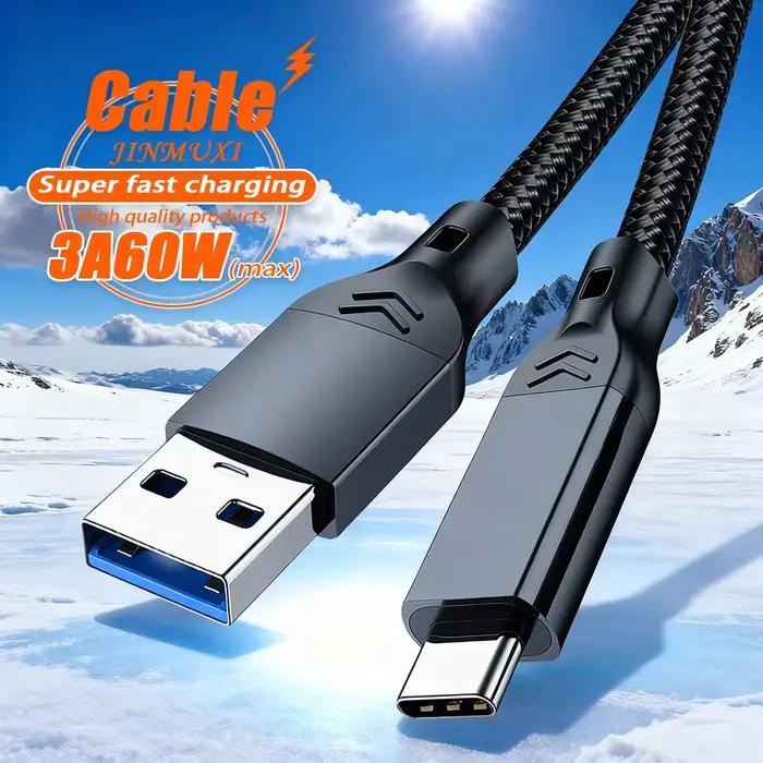 Câble de charge rapide USB3.2 vers Type-C 3A 60W : pour téléphones, disques durs, ordinateurs portables, voitures, appareils photo, CarPlay et webcams