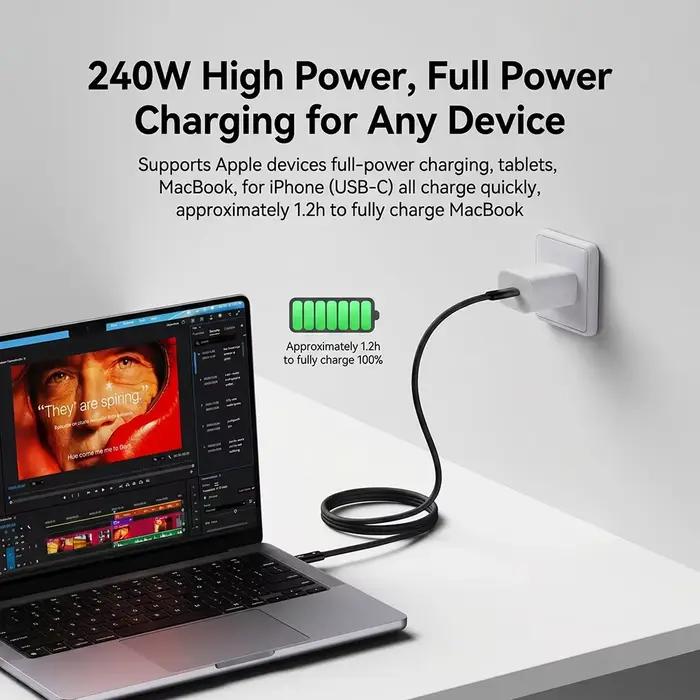 Câble de données Thunderbolt 5 120 Gbps 240 W 16K compatible avec USB4 Transmission complète Charge rapide