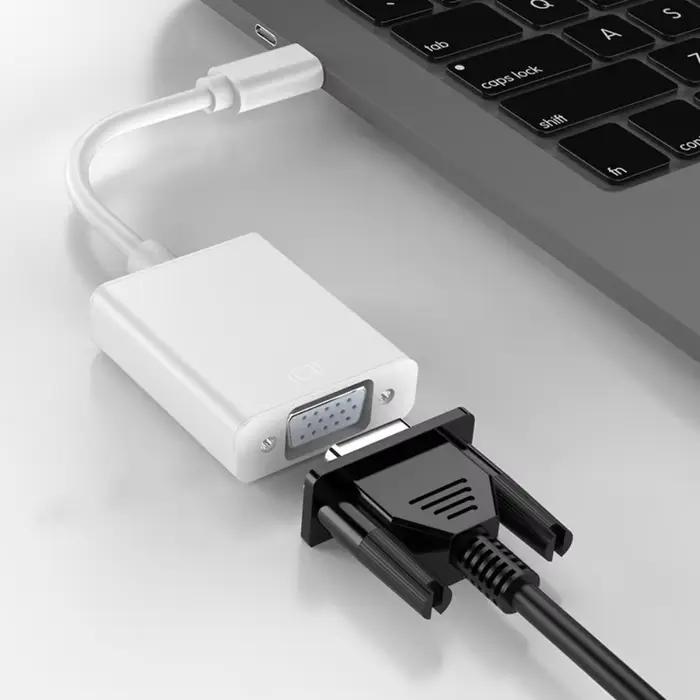 Câble adaptateur USB-C vers VGA femelle pour MacBook et ordinateur portable compatibles avec projecteur et moniteur PC
