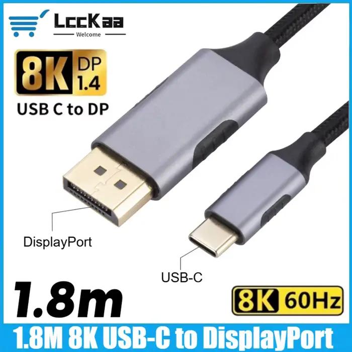 Câble tressé USB-C vers DisplayPort 1.8m supportant 8K 60Hz pour ordinateur moniteur projecteur télévision occasiões professionnelles et passionnés
