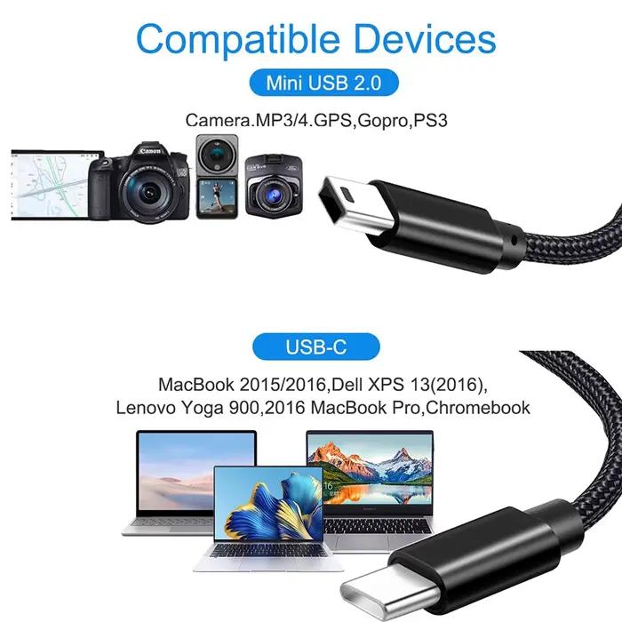 Câble adaptateur USB Type C vers Mini USB pour appareil photo MP3 MacBook Pro USB-C