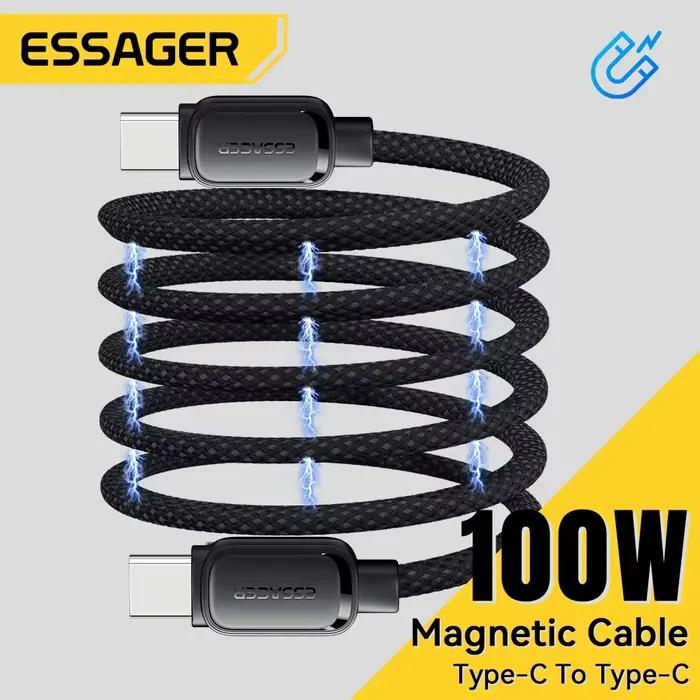 Essager 100w câble de données de charge rapide rétractable magnétique Type C à C