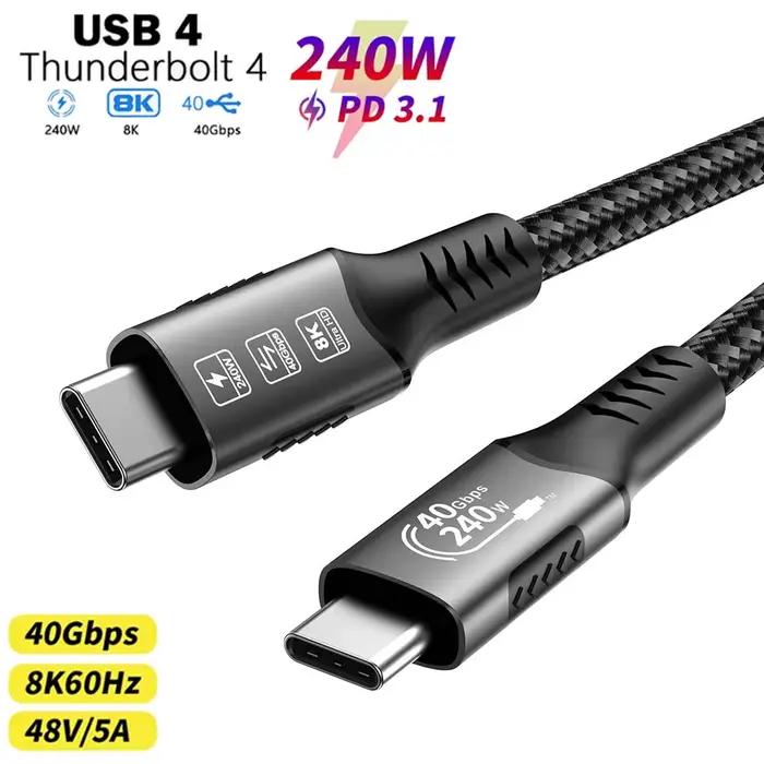 Câble Thunderbolt 4 USB4 40Gbps 8K @ 60Hz 4K @ 120Hz PD3.1 100W type-c vers USB-C double protocole Compatible pour iPhone 15 HUAWEI