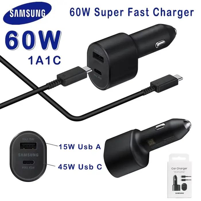 Chargeur de Voiture Ultra Rapide Samsung 60W PD Compatible Galaxy A05 A24 A54 A53 A34 A23 A73 Recharge Rapide Déplacement Occasionnels