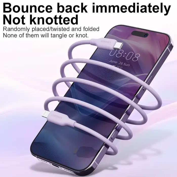Câble de charge rapide 27W certifié MFi en silicone liquide pour iPhone 14 13 11 X Pro 8 7 occasions quotidiennes et voyages